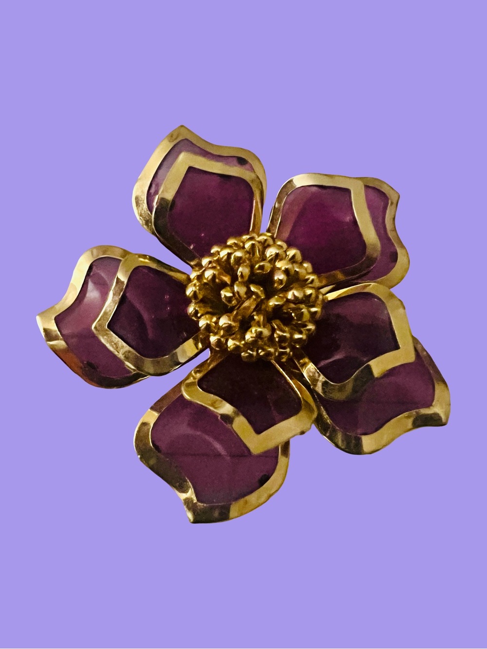 Gold-Tone and Purple Floral Statement Brooch